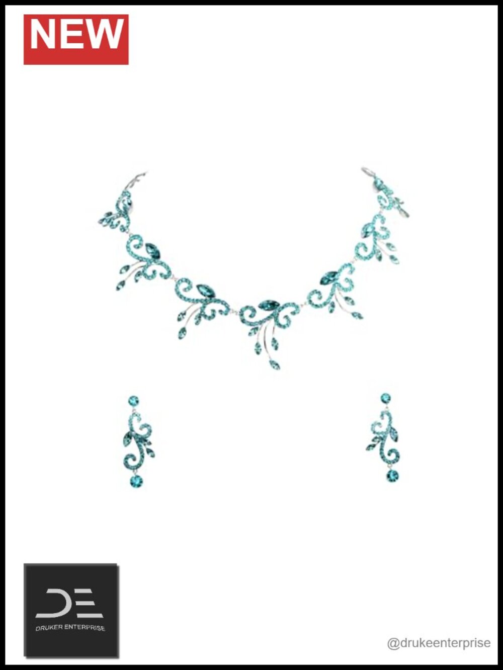 Rhinestone Floral Necklace and Earring Set with Lobster Clasp